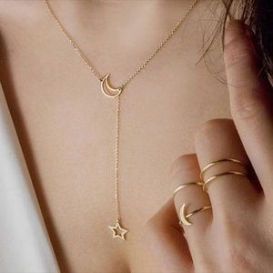 🌿 Dainty Minimalist Crescent Moon + Star Necklace